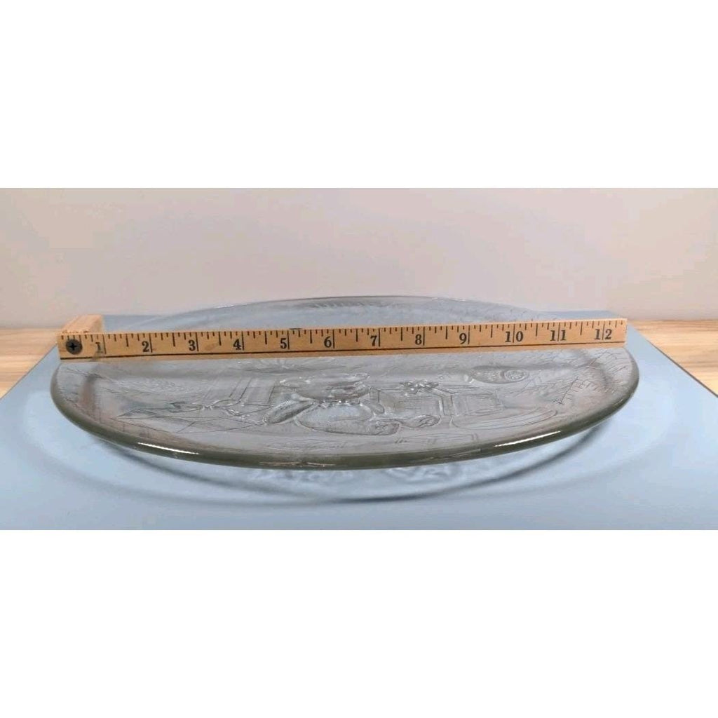 Vintage Clear Glass Teddy Bear Christmas Platter Holiday Serving Dish
