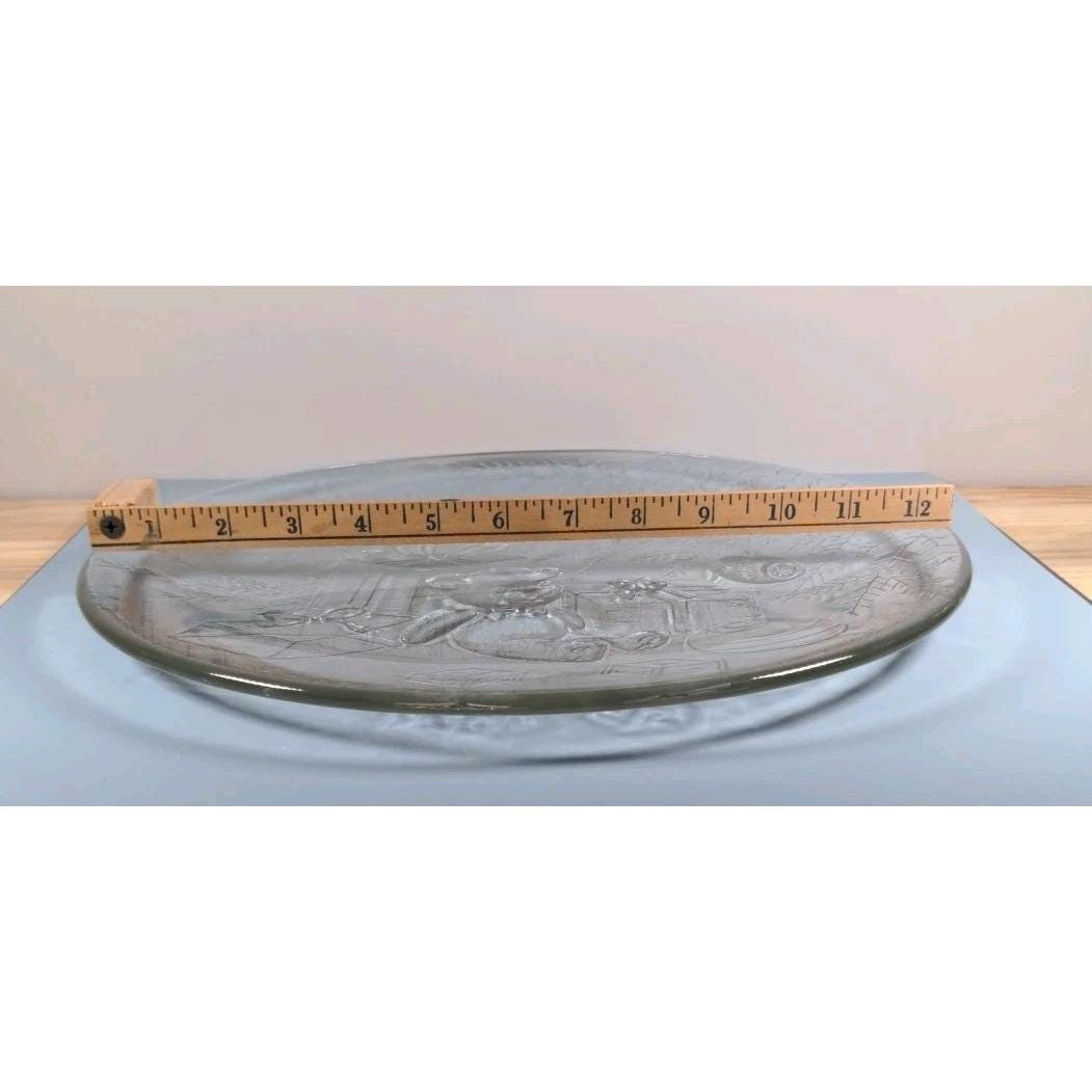Vintage Clear Glass Teddy Bear Christmas Platter Holiday Serving Dish