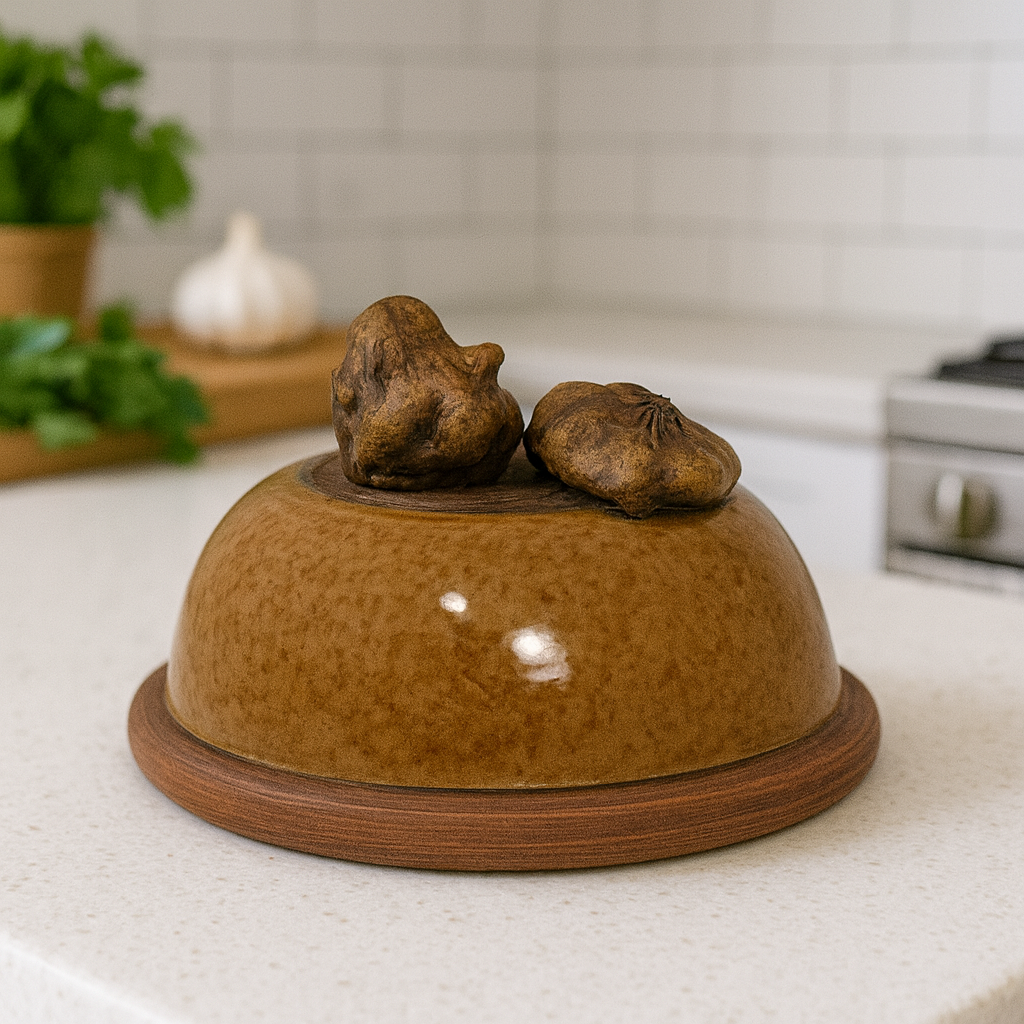 Terrafirma Ellen Evans Pottery 1998 Lid Garlic Brown Glaze Ceramic Covered Bowl
