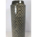 Vintage Black White Diamond Glass Vase Tall 15.6" Geometric Pattern