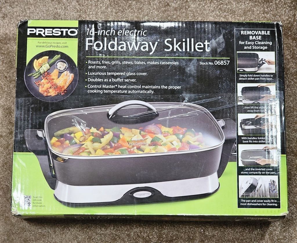 Presto 16-Inch Electric Foldaway Skillet With Tempered Glass Lid & Removable Bas