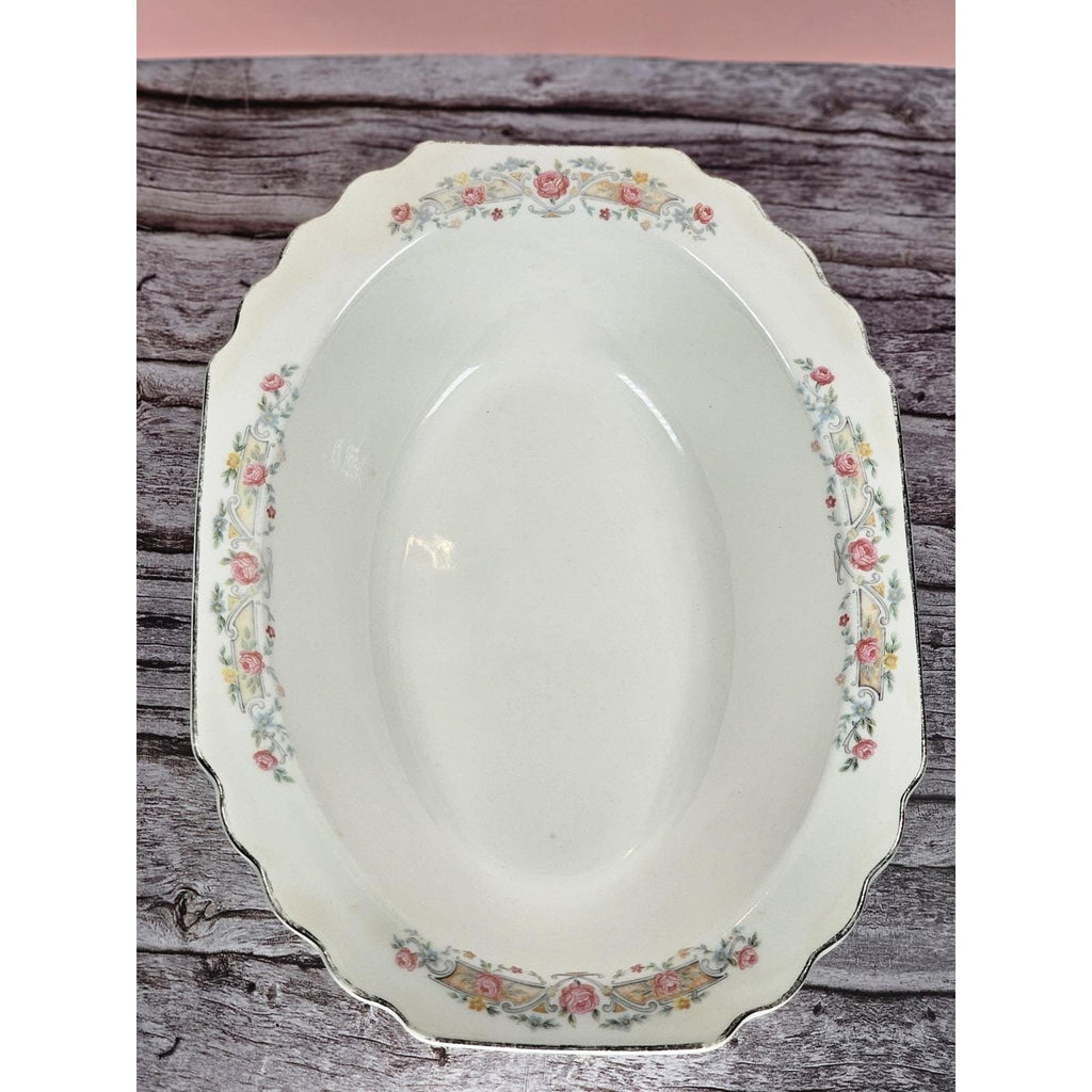 Vintage Lido Oval Serving Bowl W.S. George Floral Rim 9 1/4" x 7"