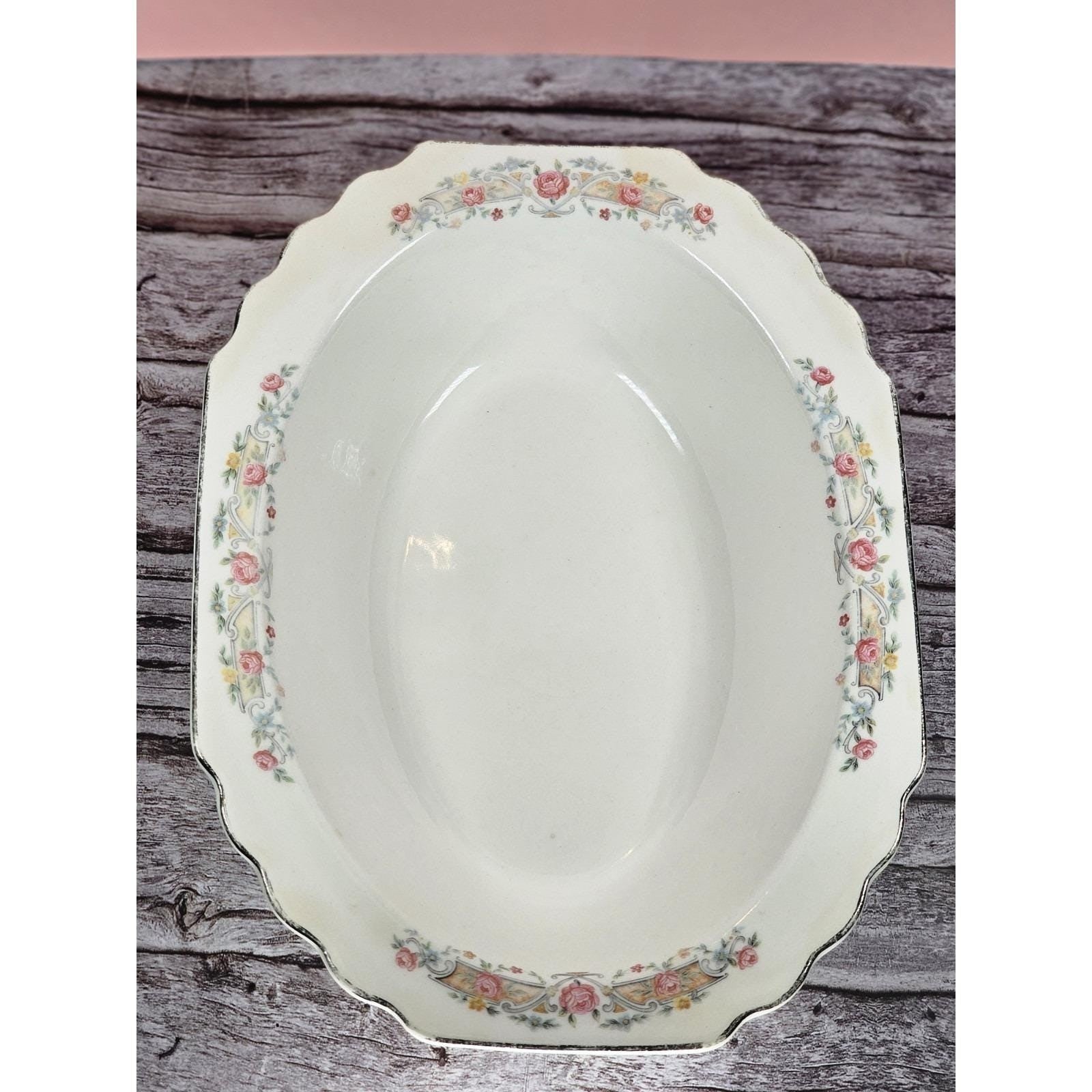 Vintage Lido Oval Serving Bowl W.S. George Floral Rim 9 1/4" x 7"