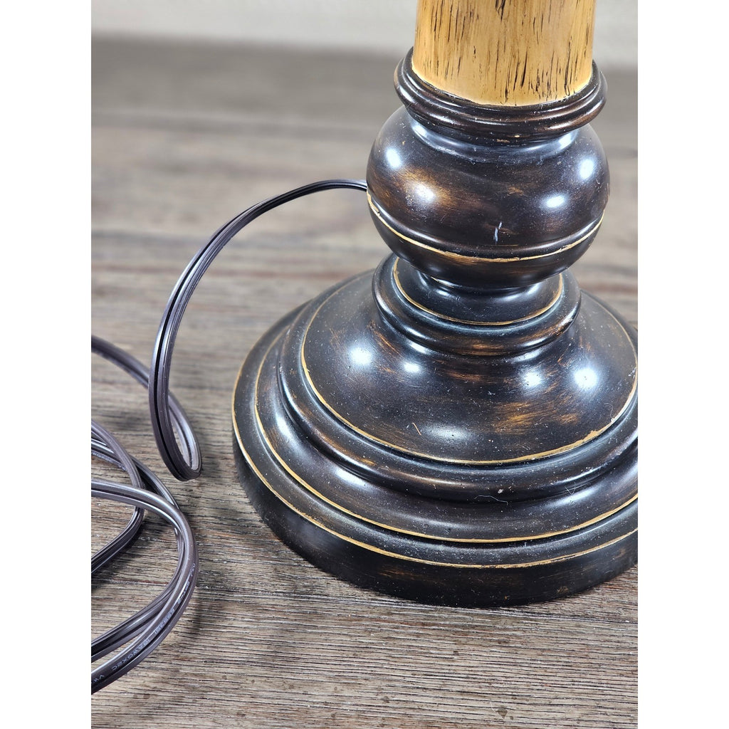 Vintage Wood Table Lamp 30" Tall Black Gold Distressed Base