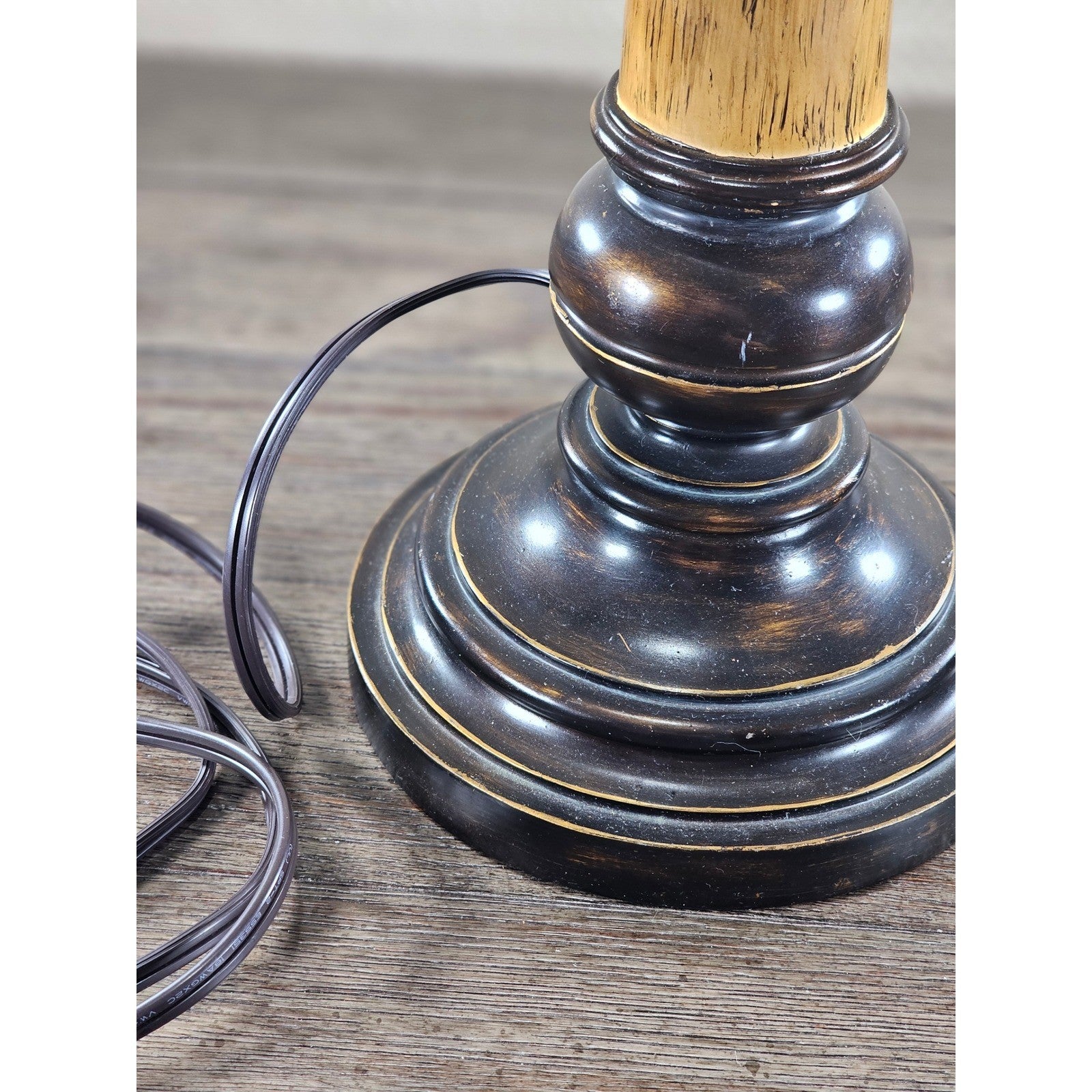 Vintage Wood Table Lamp 30" Tall Black Gold Distressed Base