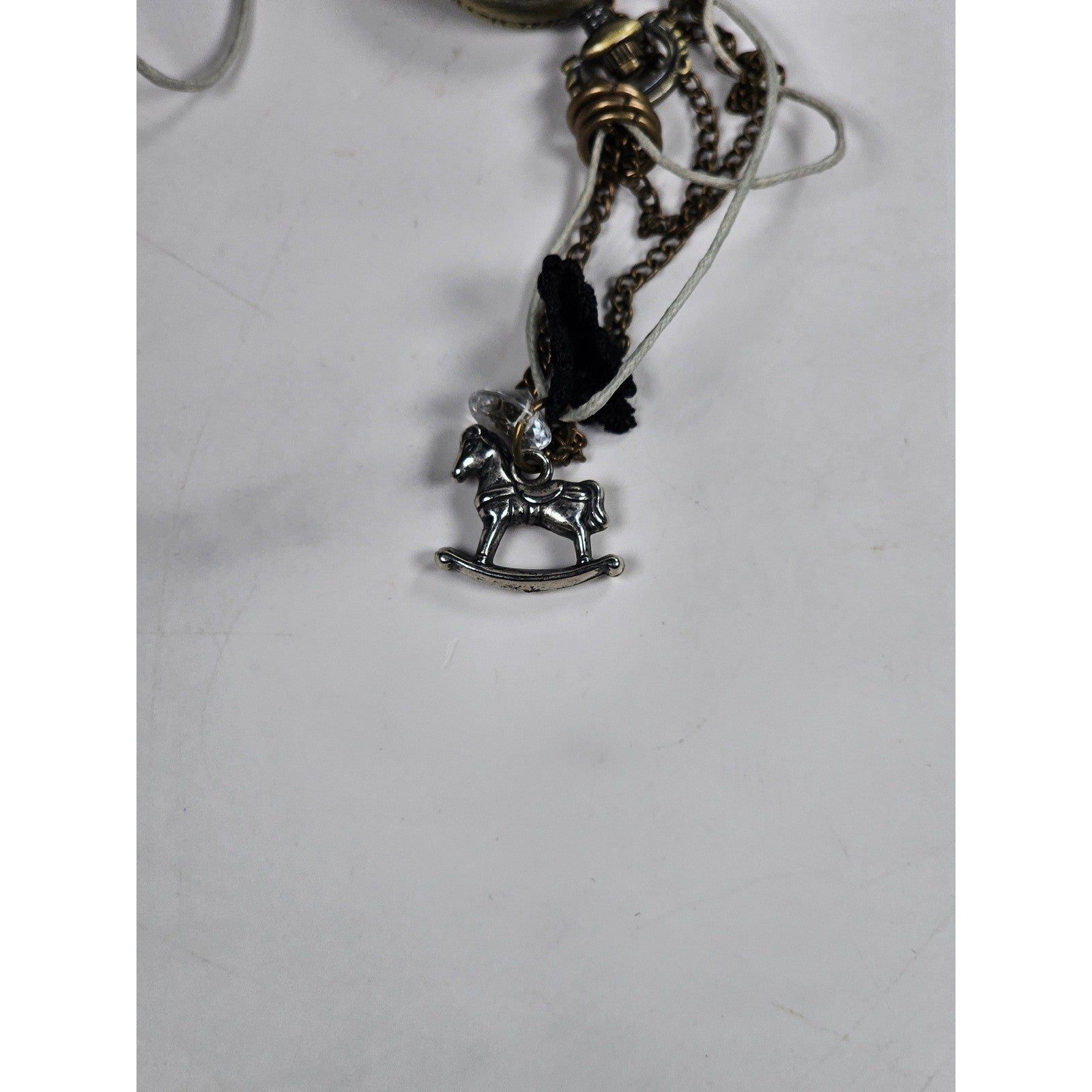 Vintage Pocket Watch Necklace Long Chain Eiffel Tower Charm Quartz