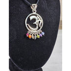 Vintage Sterling Om Pendant Necklace with Chakra Bead Fringe
