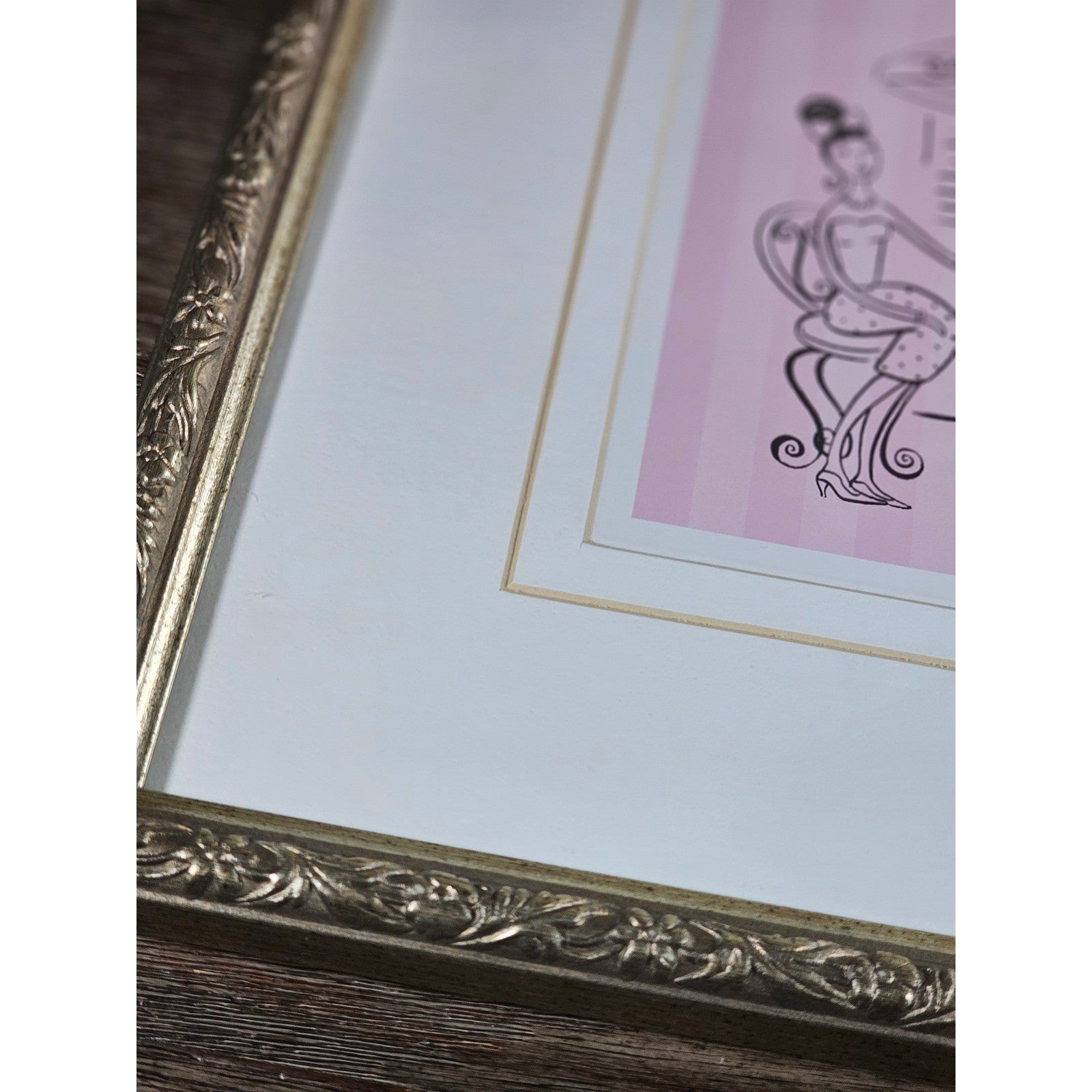 Vintage French Café Framed Art Print Pink Bistro Illustration 13x13
