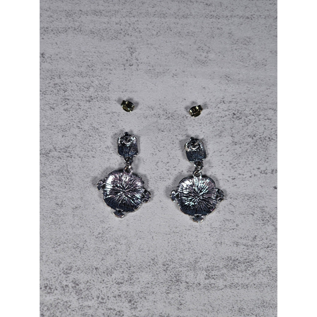Vintage Silver Tone Geometric Drop Earrings Pierced Statement Dangles