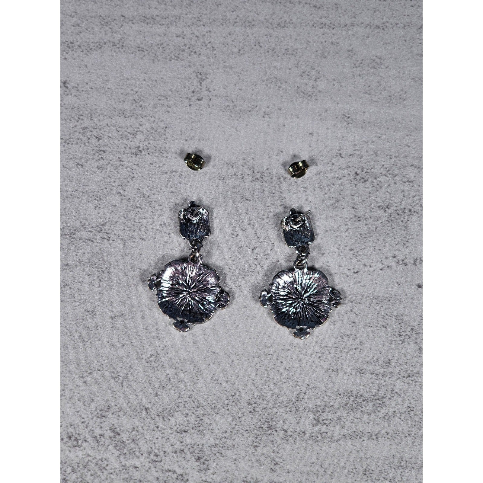 Vintage Silver Tone Geometric Drop Earrings Pierced Statement Dangles