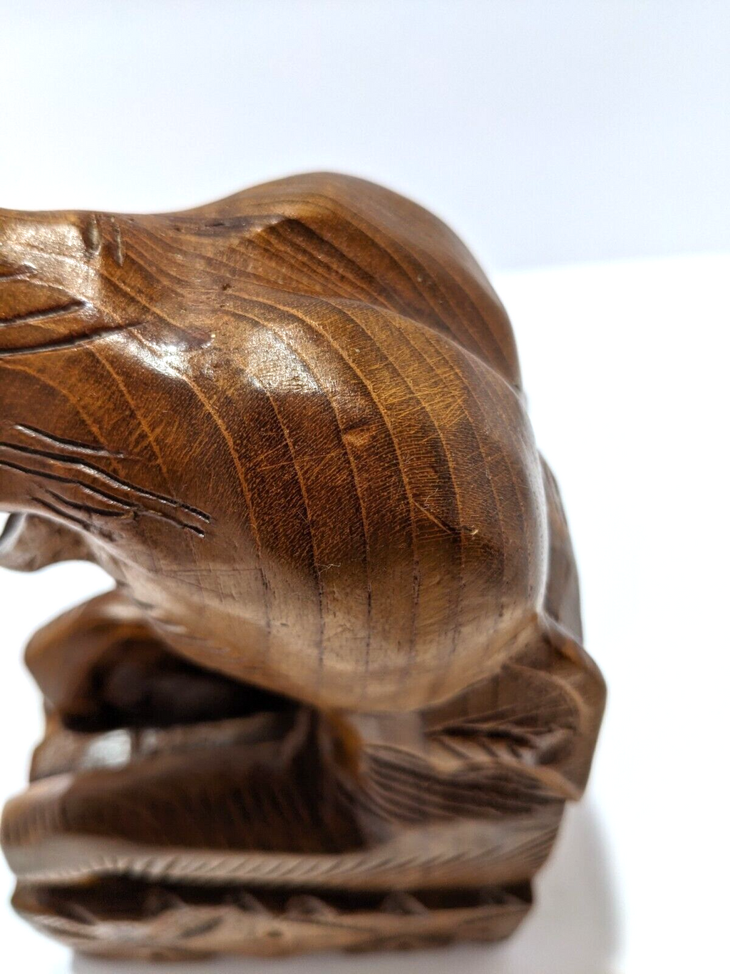 Vintage Hand Carved Teak Wood Elephant Bookend — Rustic Single Teak Elephant