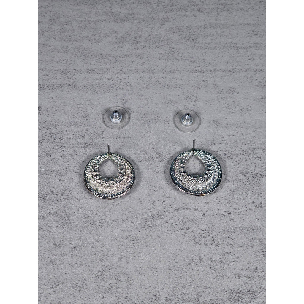 Vintage Silver-Tone Swirl Circle Stud Earrings with Rhinestone Accent