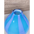 Hand Blown Cased Glass Vase Blue Purple Striped Circus Tent Pattern
