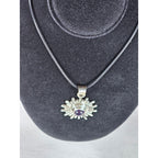 Vintage Sterling Silver Sunburst Amethyst Pendant Necklace