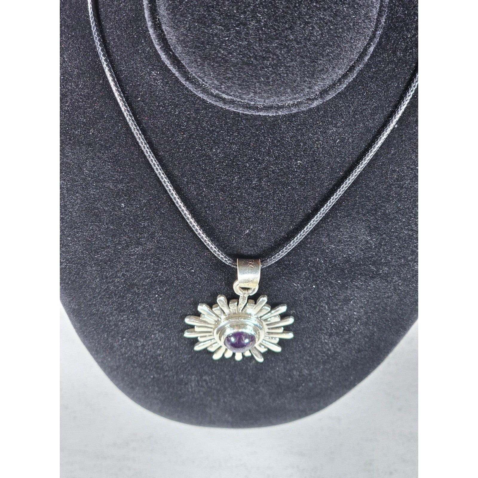 Vintage Sterling Silver Sunburst Amethyst Pendant Necklace