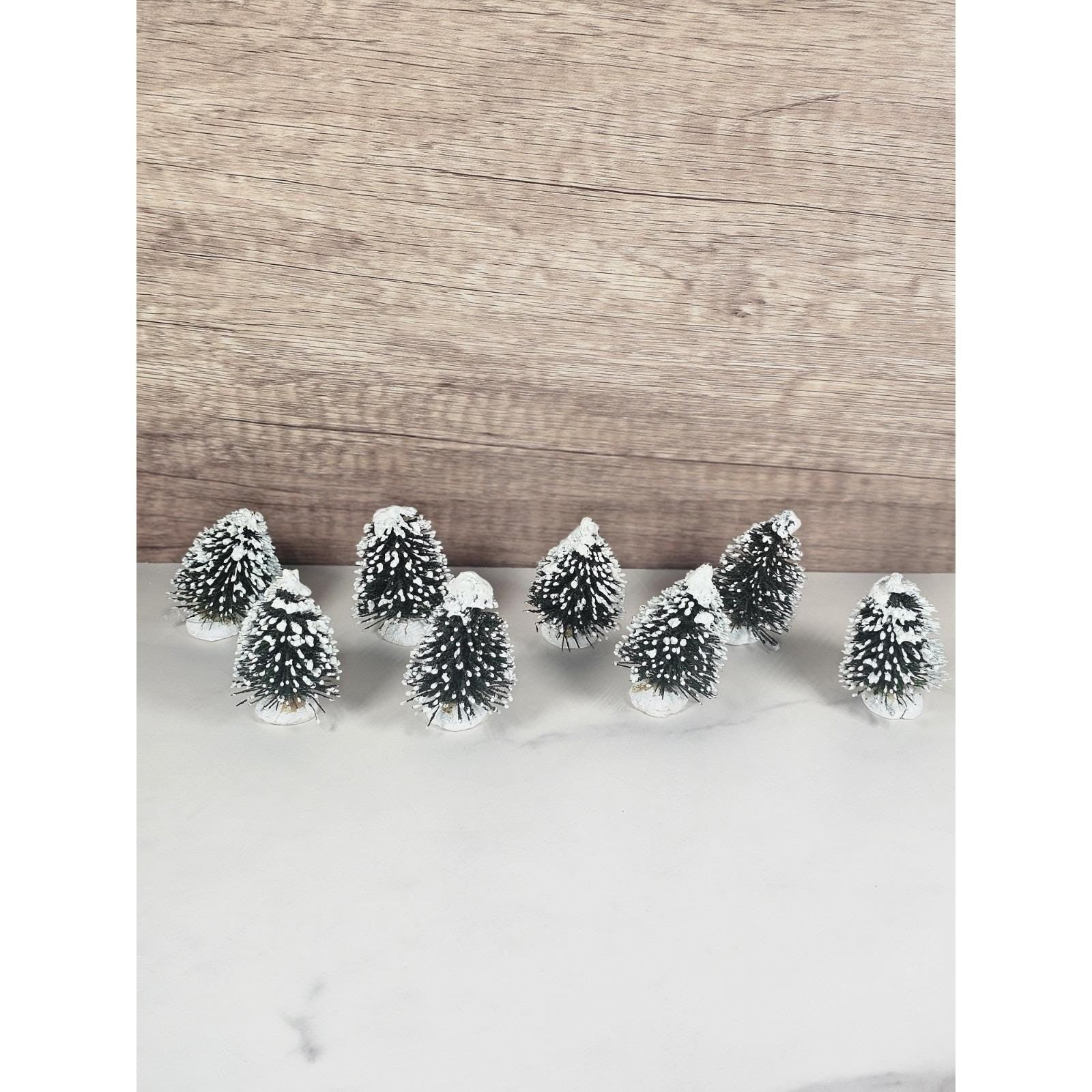 Miniature Christmas Village Trees Set of 8 Snow Dusted 2 Inch Trees