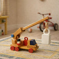Vintage Wooden Crane Truck Pull Toy Mid Century Construction Toy