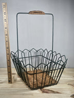 Black Metal + Rattan Basket 11.5″ × 9″ | Rustic Coastal Storage Basket