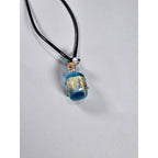 Glass Bottle Pendant Necklace Blue Floral Cork Vial Charm Necklace