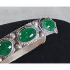 Vintage Green Cabochon Cuff Bracelet Silver Tone Statement
