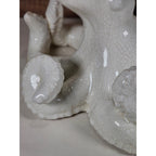 White Crackle Glaze Ceramic Octopus Figurine Nautical Coastal Home Decor Accent