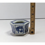 Vintage Japanese Porcelain Hexagon Pot Blue White Small Planter