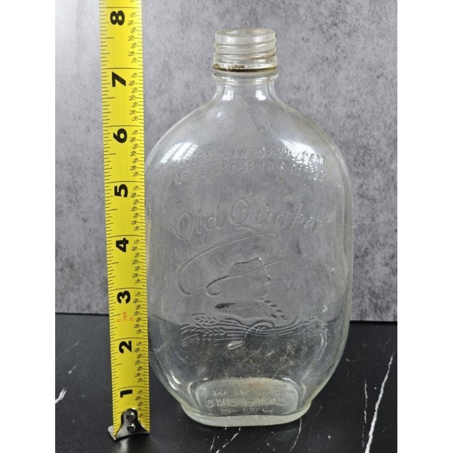 Vintage Old Quaker Whiskey Bottle Pint Clear Glass Embossed Bar Decor