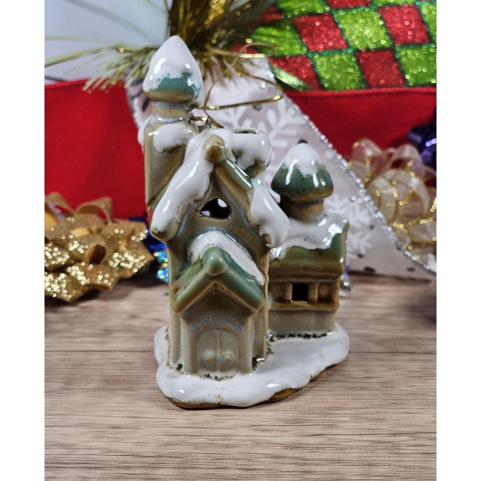 Vintage Church Ornament Snow Covered Ceramic Christmas Decor