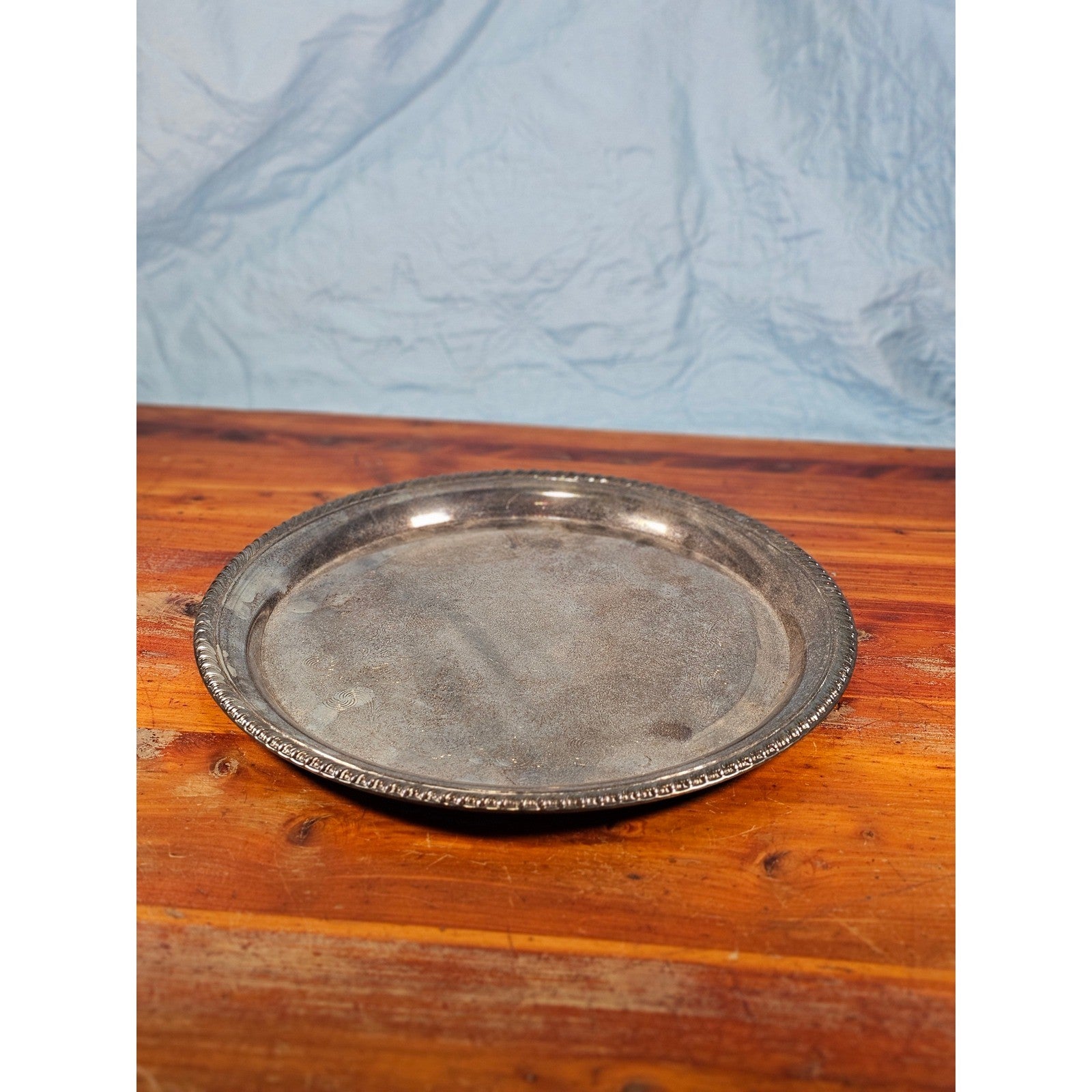 Vintage Silverplate Serving Tray 12 Inch Round Etched Floral Pattern