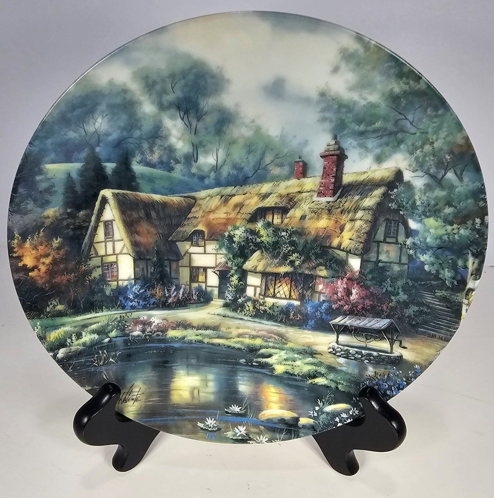 Twilight at Woodgreen Pond Carl Valente Decorative Plate Poetic Cottages