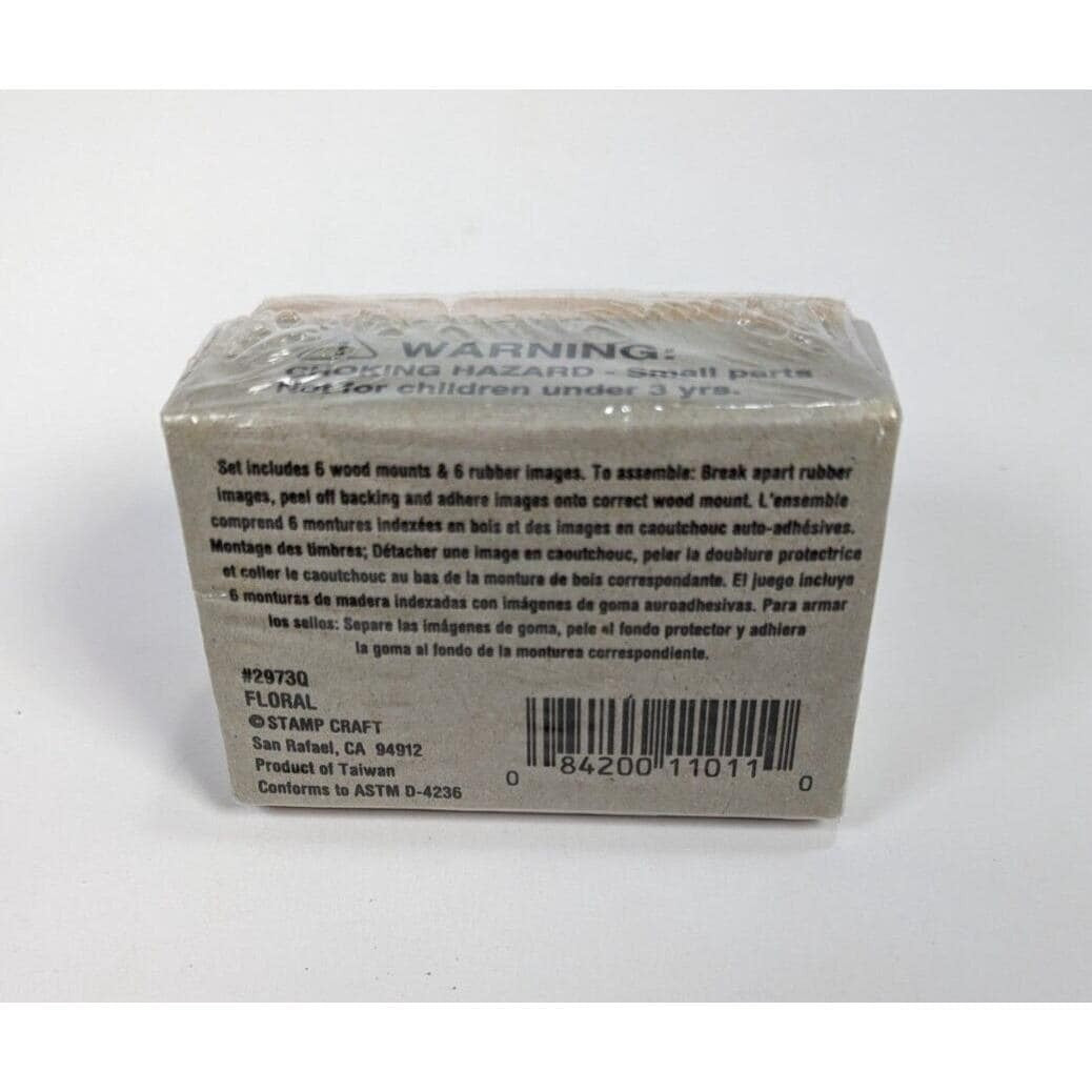 Stamp Craft Floral Rubber Stamp Set of 6 Wood Mounted Taiwan