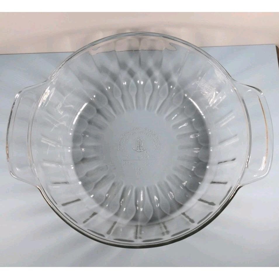Vintage Clear Glass Handled Bowl Ribbed Glass Serving Bowl