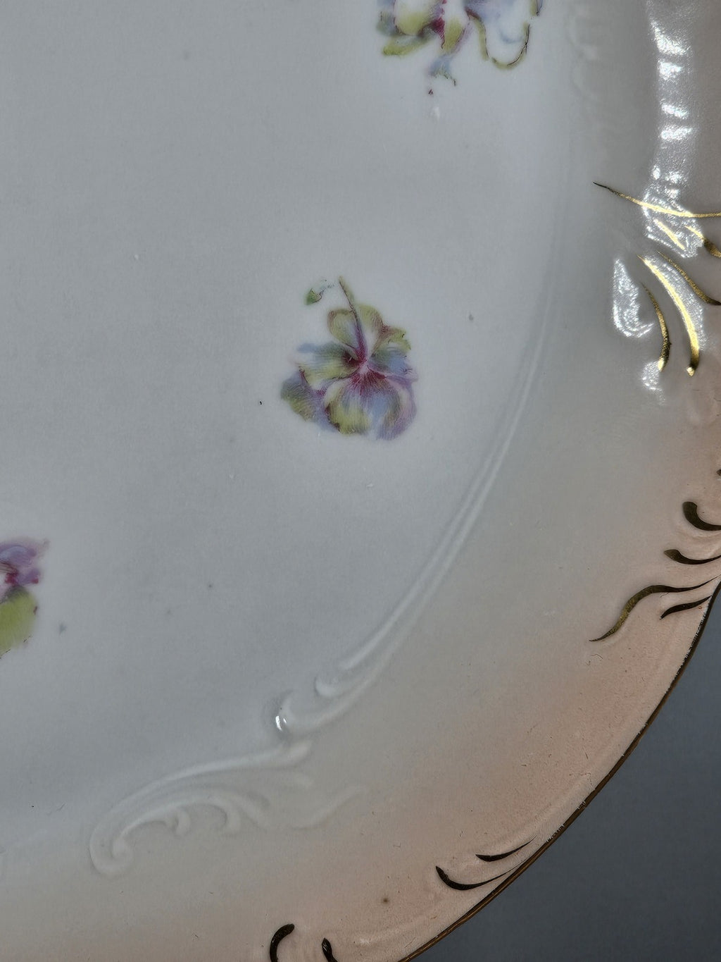 11″ Austria Floral Plate Platter Vintage Porcelain Hand-Painted Gold Trim Rustic