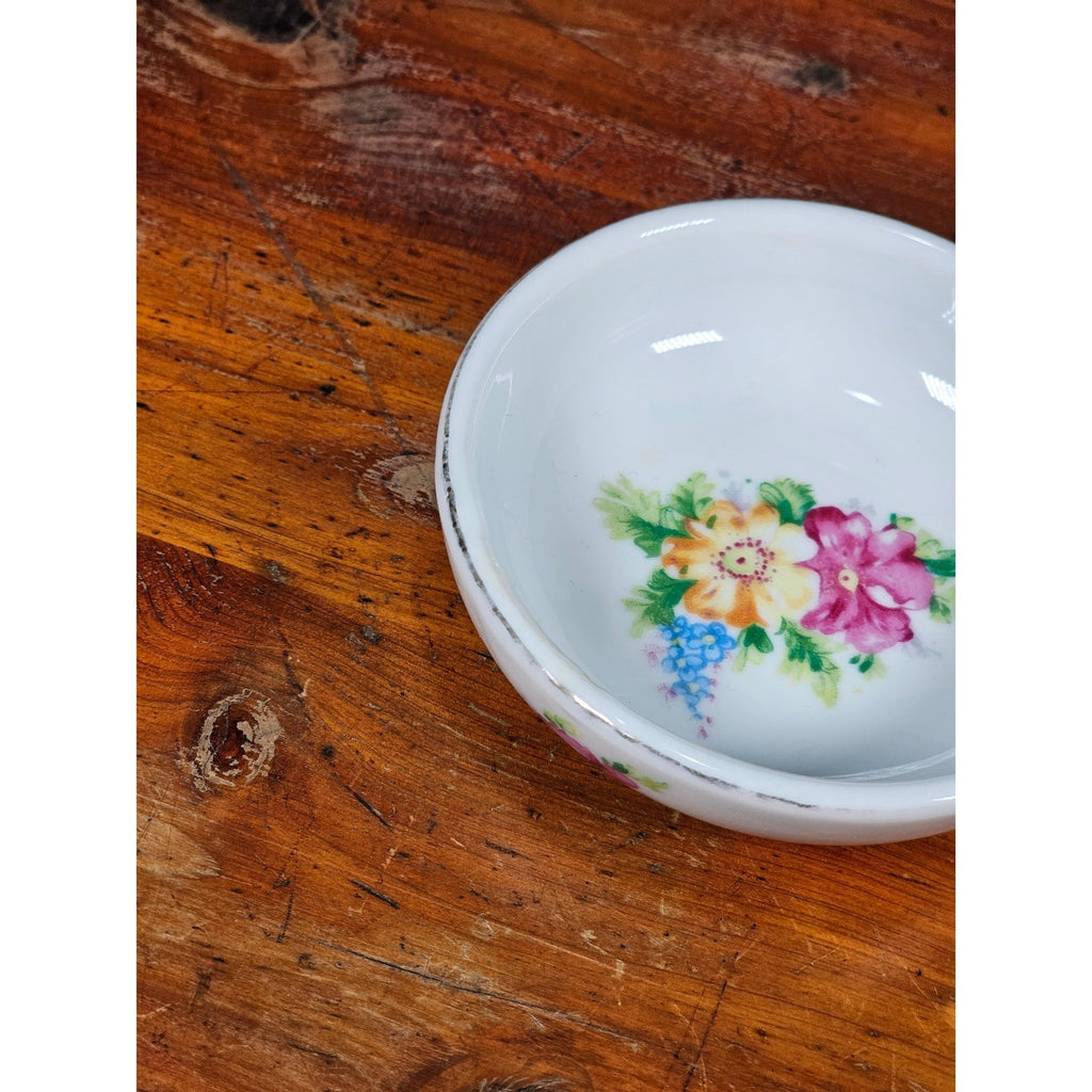 Vintage Floral Porcelain Dipping Bowl with Gold Rim – Small Trinket Dish