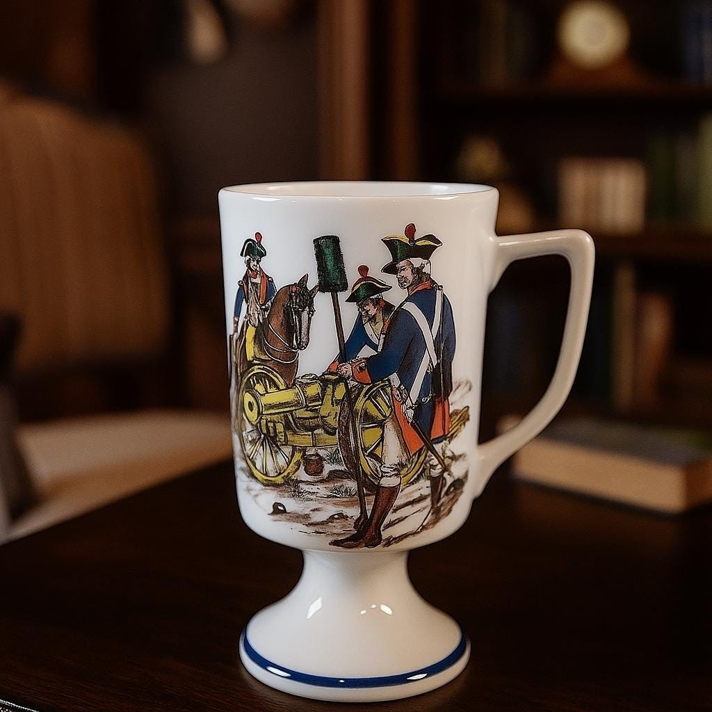 Vintage Fred Roberts Colonial Soldiers Mug Revolutionary War Pedestal Cup