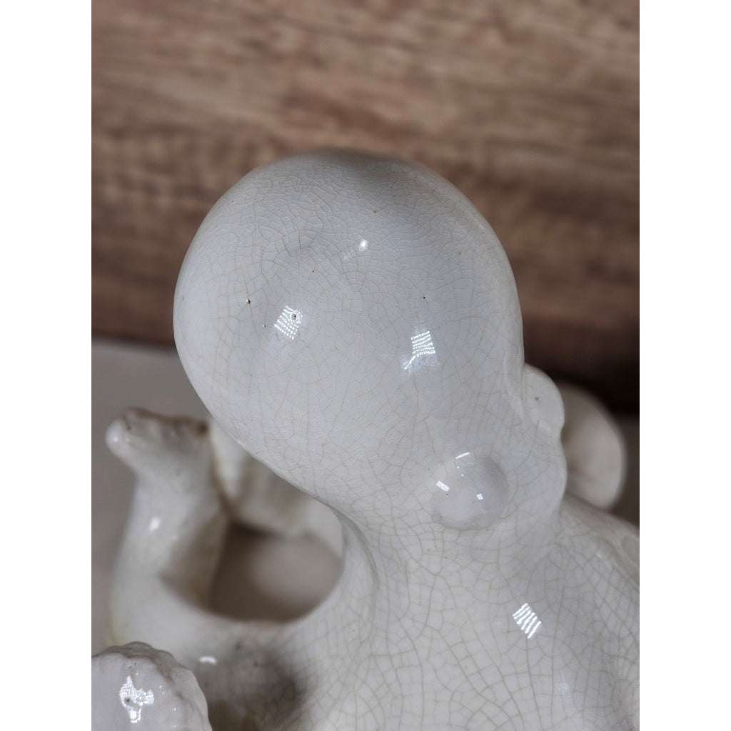 White Crackle Glaze Ceramic Octopus Figurine Nautical Coastal Home Decor Accent