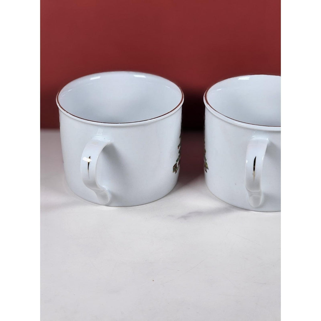 Vintage Tienshan Christmas Tree Porcelain Mugs Set of 2 Holiday Cups