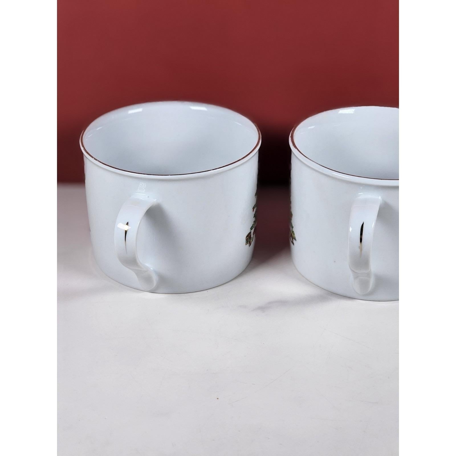 Vintage Tienshan Christmas Tree Porcelain Mugs Set of 2 Holiday Cups