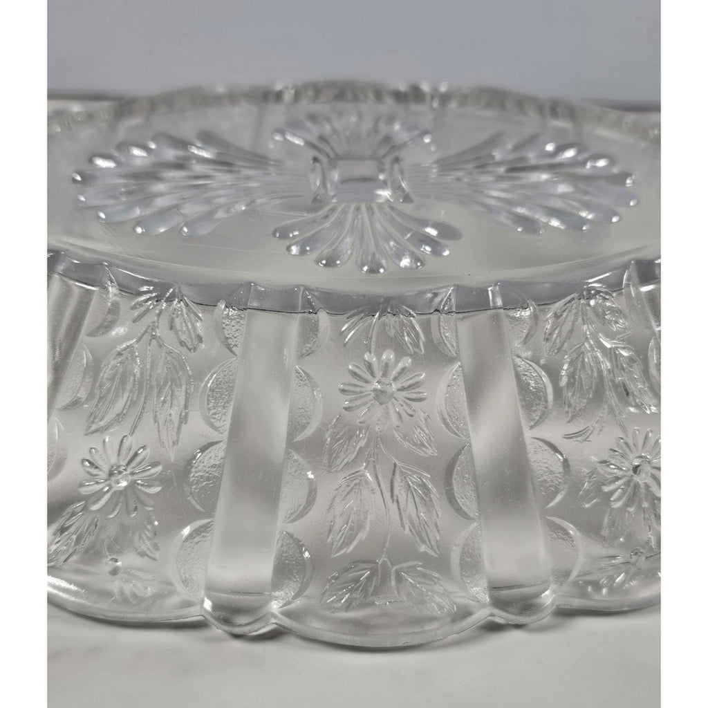 Vintage Clear Glass Sunflower Pattern Oblong Serving Bowl 9"