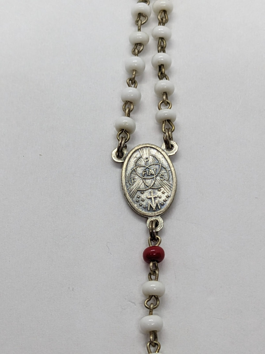 White and Red Beaded Childrens Rosary