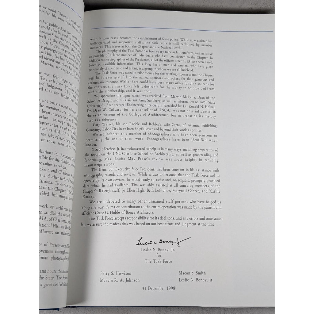 NC AIA Architectural History Book Signed Leslie Boney 1999
