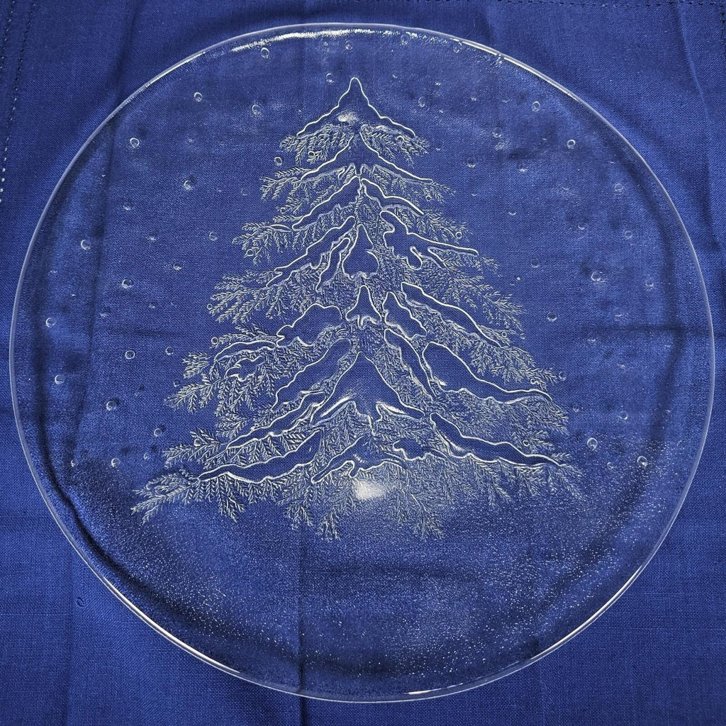 Vintage Crystal Christmas Tree Platter 12.75" Italy Holiday Serving Tray