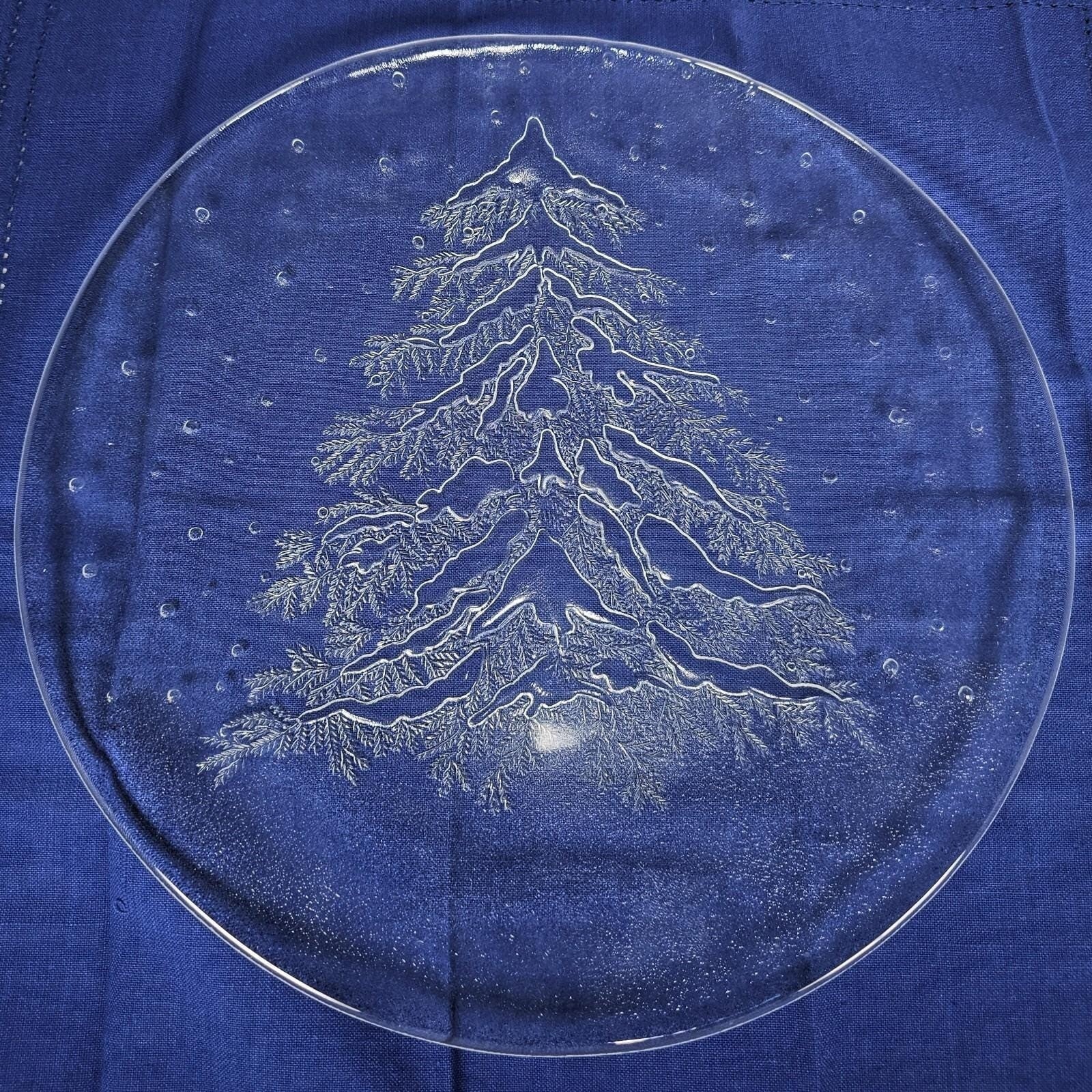 Vintage Crystal Christmas Tree Platter 12.75" Italy Holiday Serving Tray
