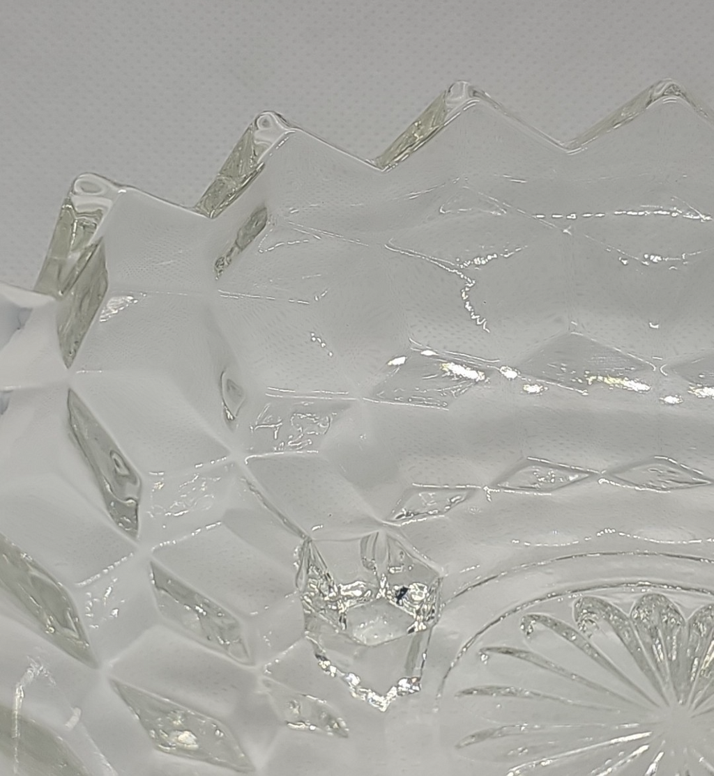 Fostoria American Cubist 3-Footed Clear Pressed Glass Bowl