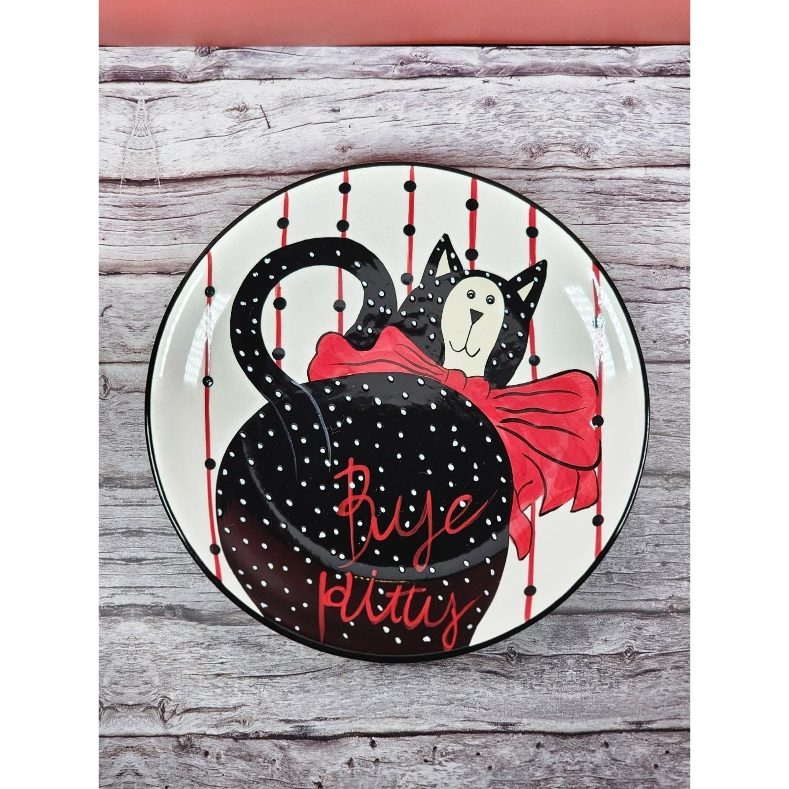 Vintage Boyd's Home Purrfectly Posh Black Cat Plate Polka Dot Decor