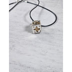 Vintage Religious Cube Pendant Necklace Cross & Praying Hands
