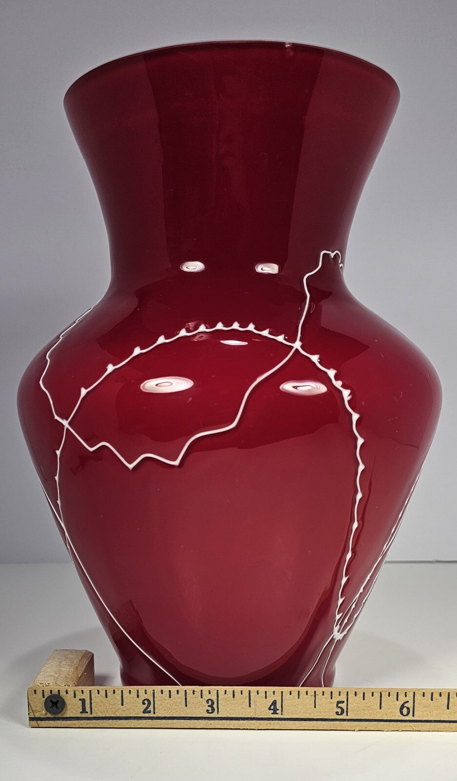Red Flower Vase W/ White Squiggly Lines