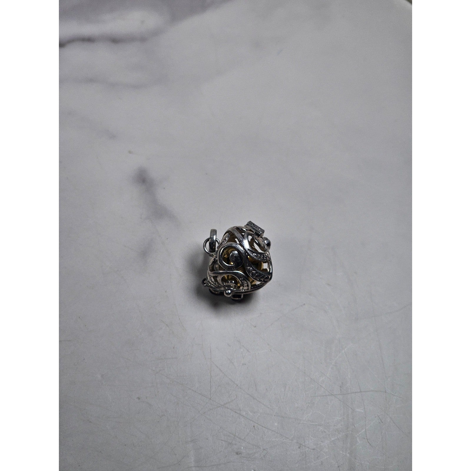 Vintage Hinged Locket Pendant with Inner Sphere & Dark Stone Accents