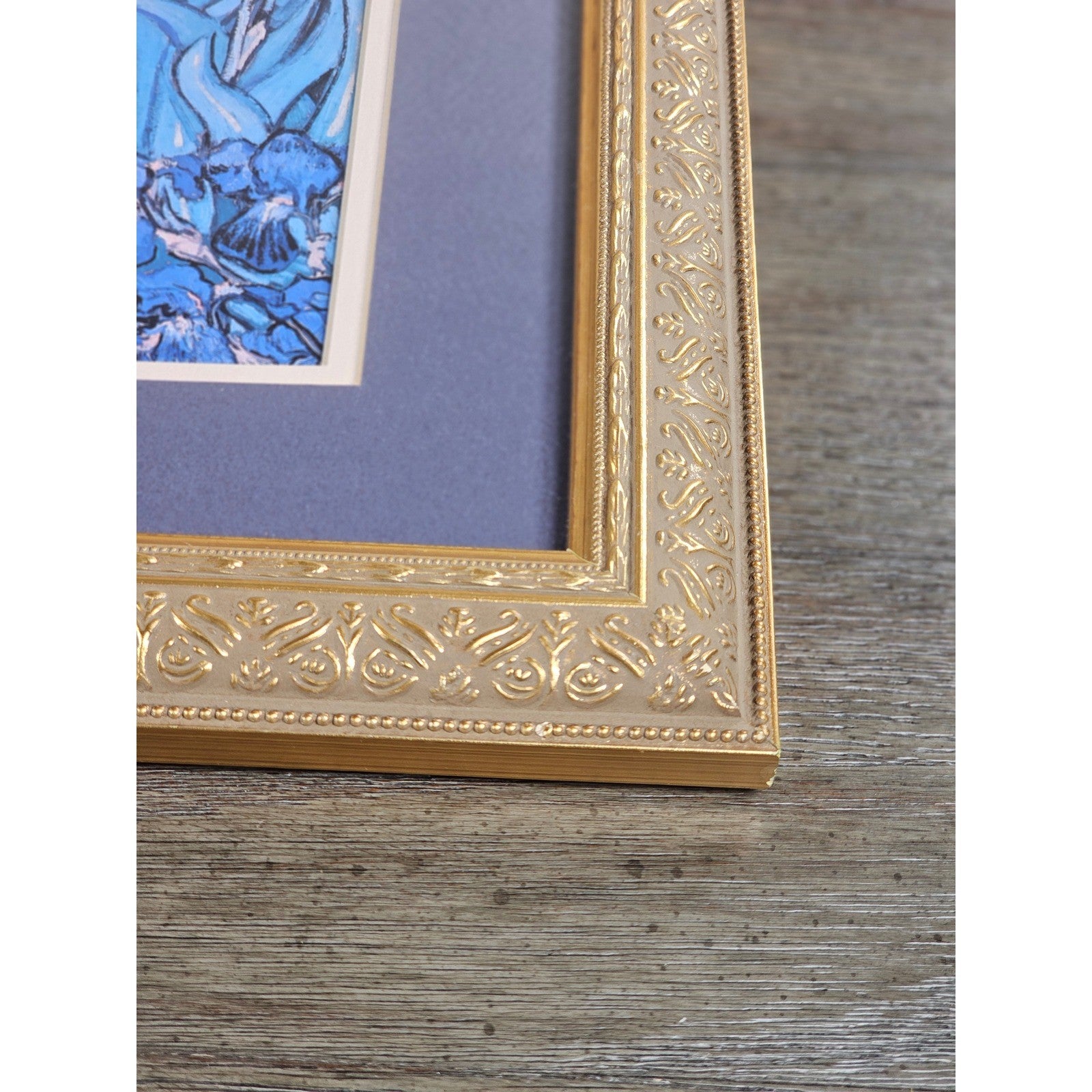 Vintage Framed Iris Art Print | Les Irises Floral Wall Art | 16x14 Gold Frame