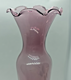 Amethyst Purple Etched Flower Bud Vase • Hand-Blown Glass • Ruffled Edge • 8″
